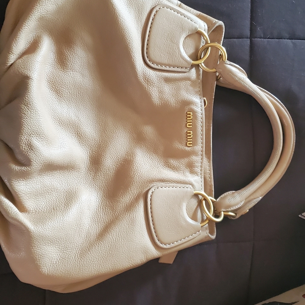 Miu Miu tan leather shoulder bag